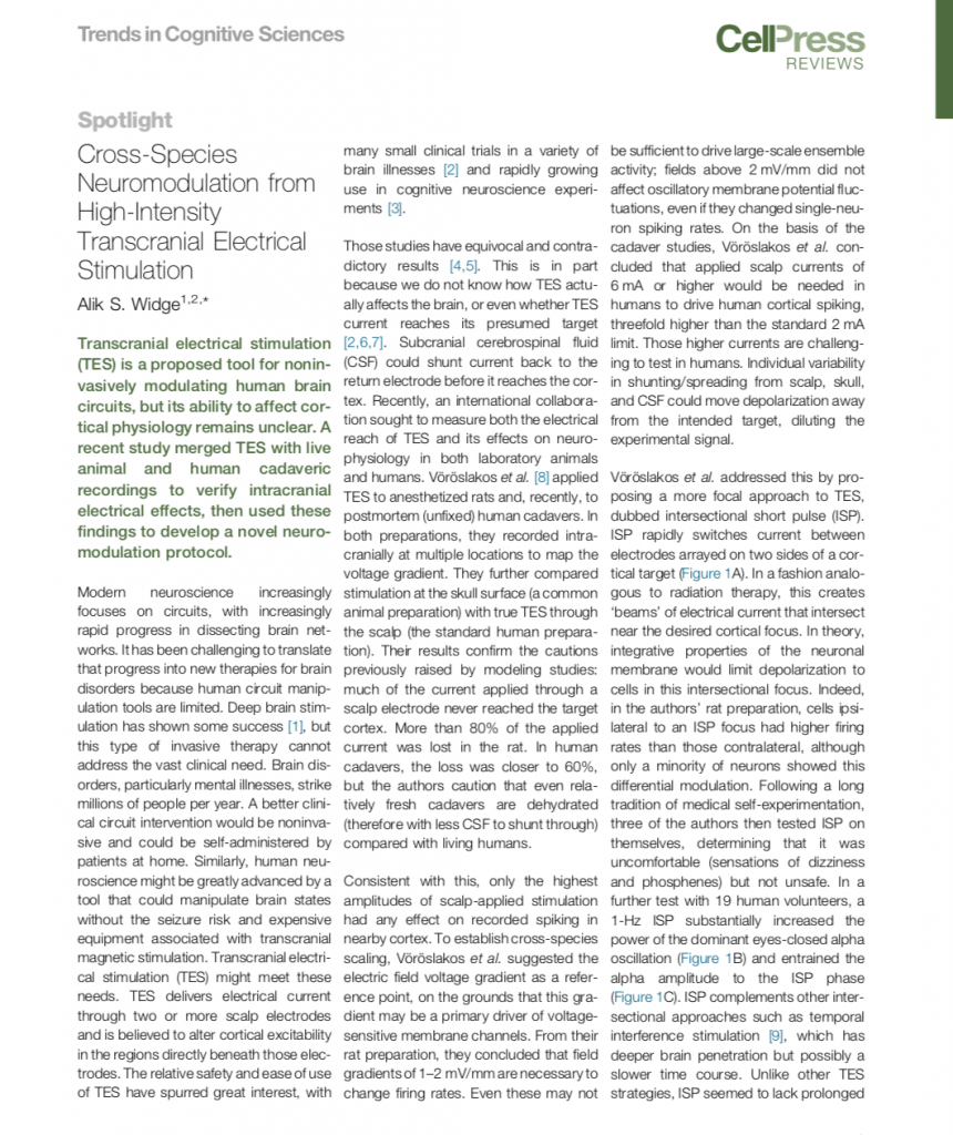 Cross-Species Neuromodulation from High-Intensity Transcranial Electrical Stimulation
